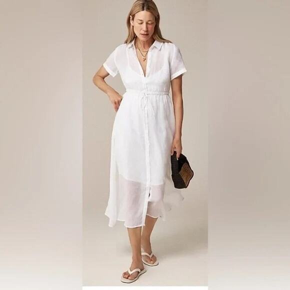 J. Crew Dresses & Skirts - J.Crew Cerise Midi shirt-dress in ramie White Size 10 NWT Old Money Quiet Luxury